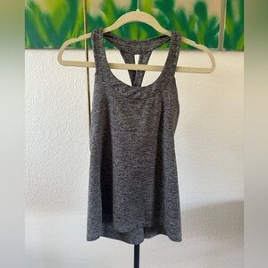STRUT-THIS grey scoop neck cross back workout top